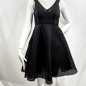 MAJE Black Ringo Basket Weave Lace Flare Dress Small, 1